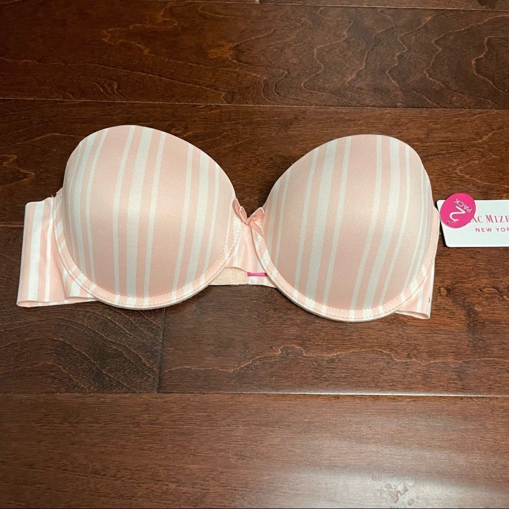 NWT Isaac Mizrahi Strapless Pink and White Striped Bra Size 34C